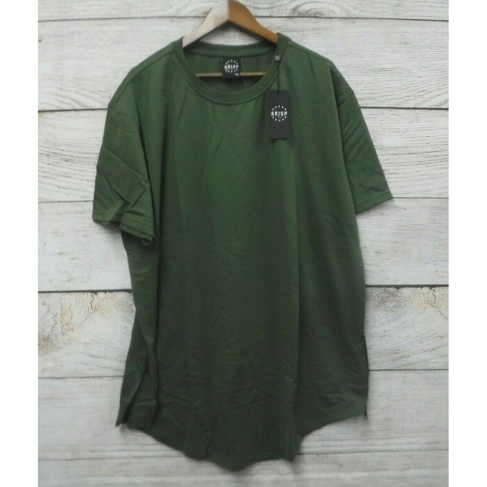 Krisp Shirt Big Mens Big 4XL Olive Green Zipper Sides Crewneck Slim Fit Long New